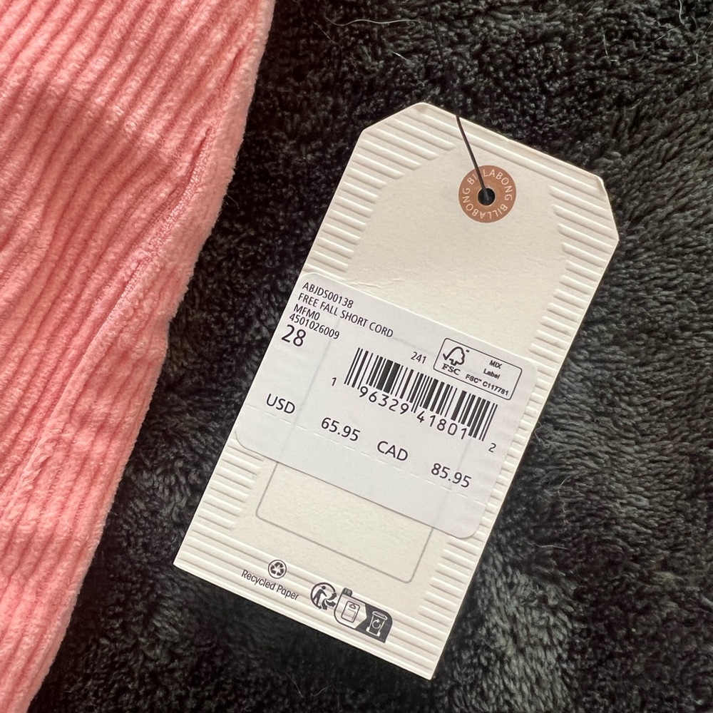 New With Tags Billabong Coral Pink Corduroy Shorts - Picture 5 of 5